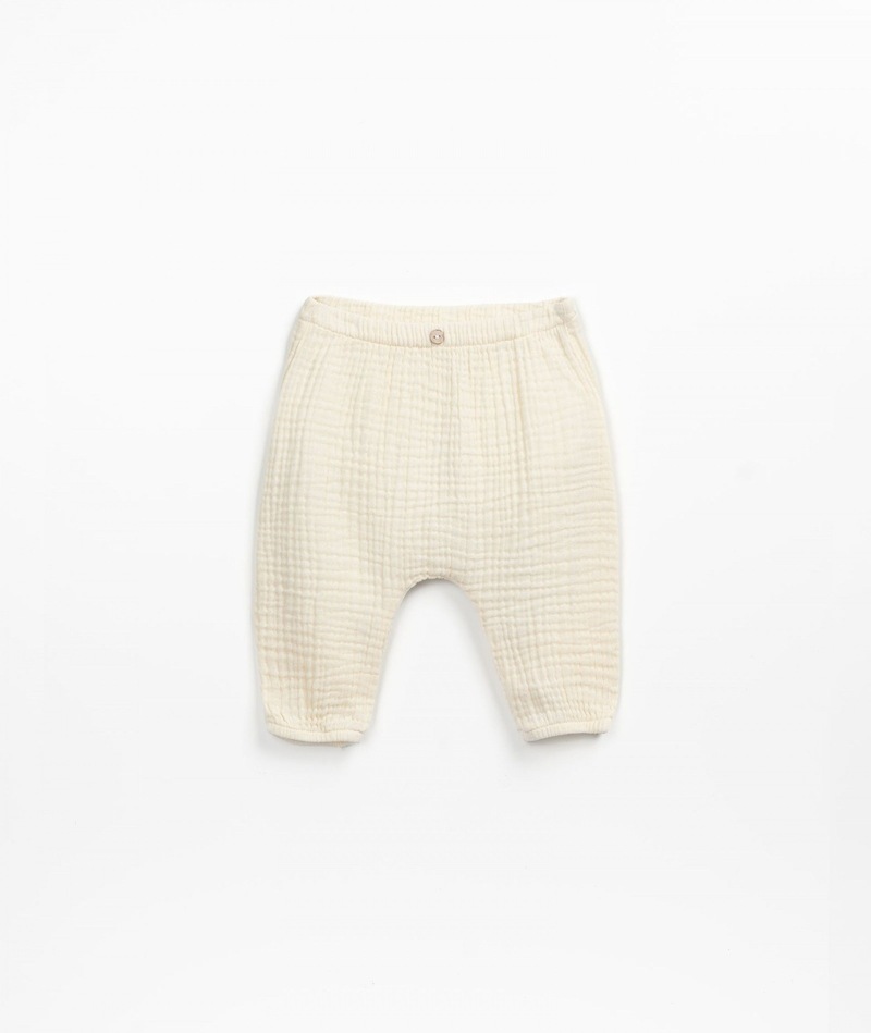 Pantalon en gaze de coton blanc cassé Fiber Play Up produit face