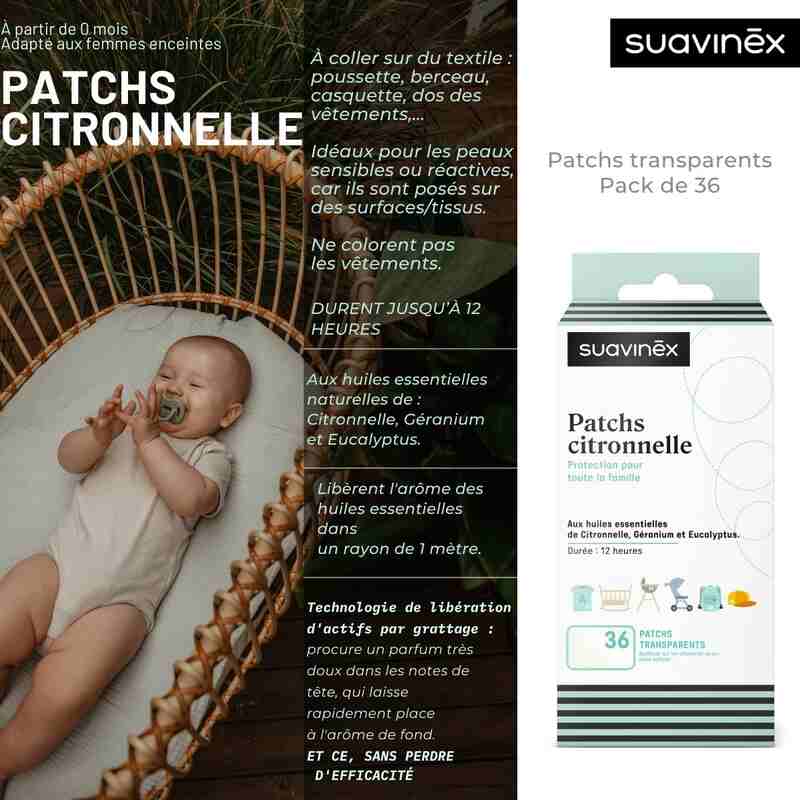 Patchs à la citronnelle anti-moustiques Suavinex indications