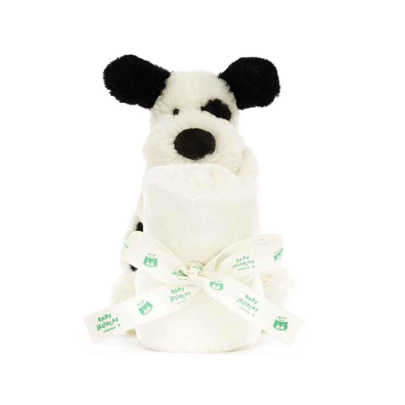 Peluche avec doudou Bashful Black & Cream Puppy Jellycat avant