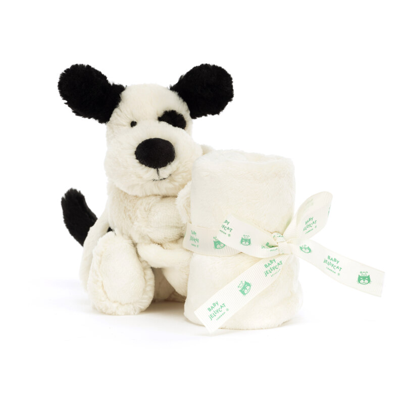 Peluche avec doudou Bashful Black & Cream Puppy Jellycat biais