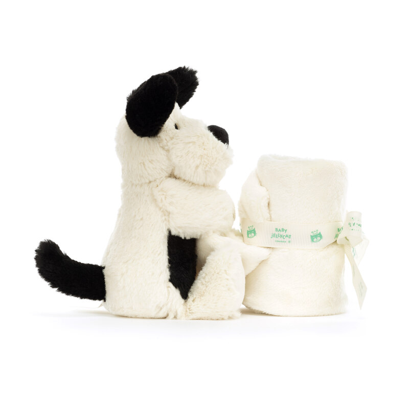 Peluche avec doudou Bashful Black & Cream Puppy Jellycat cote