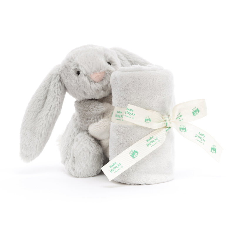 Peluche avec doudou Bashful Bunny Soother Silver Jellycat biais
