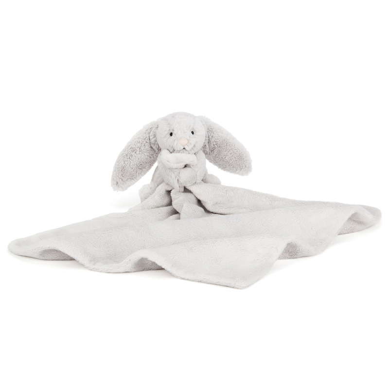 Peluche avec doudou Bashful Bunny Soother Silver Jellycat produit face
