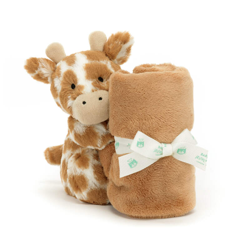 Peluche avec doudou Bashful Giraffe Soother Jellycat biais