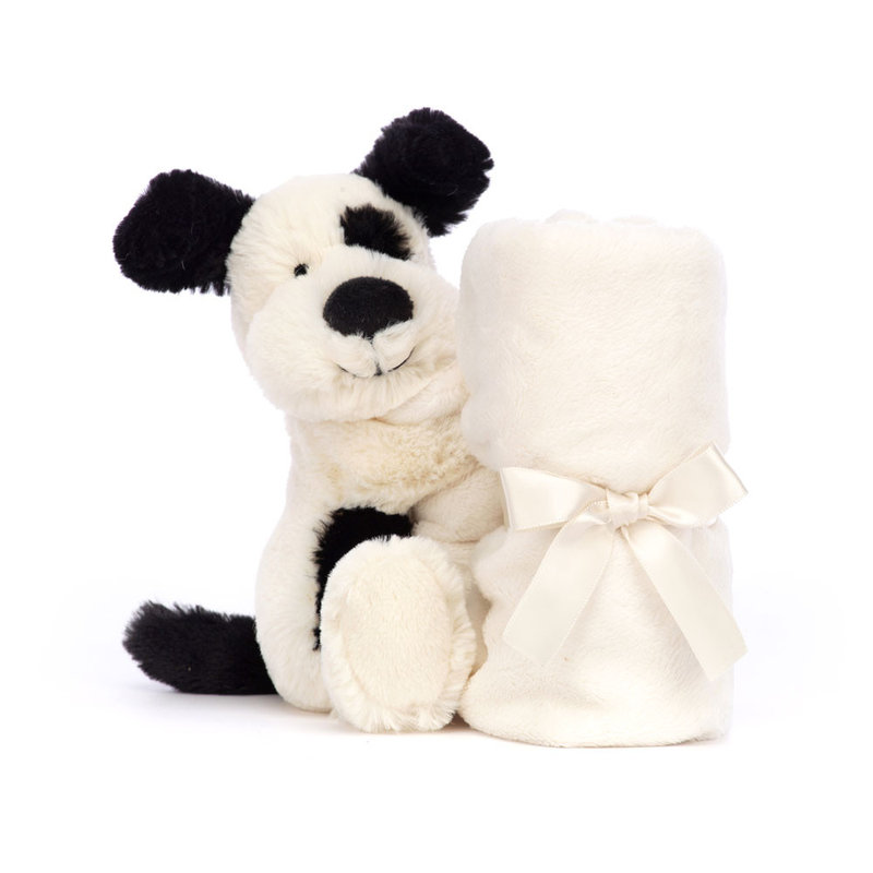 Peluche Chien Bashful Black and Cream Puppy avec doudou Jellycat face