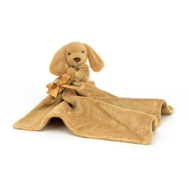 Peluche chiot Bashful Toffee Puppy Soother avec doudou Jellycat face