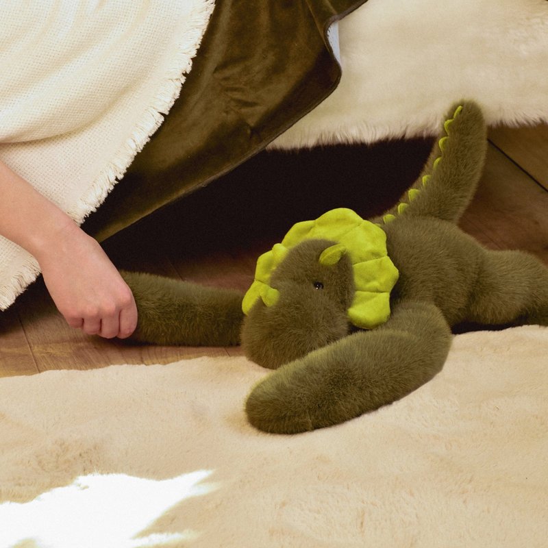 Peluche dinosaure vert lesté 40 cm Podcoll Produit au sol 