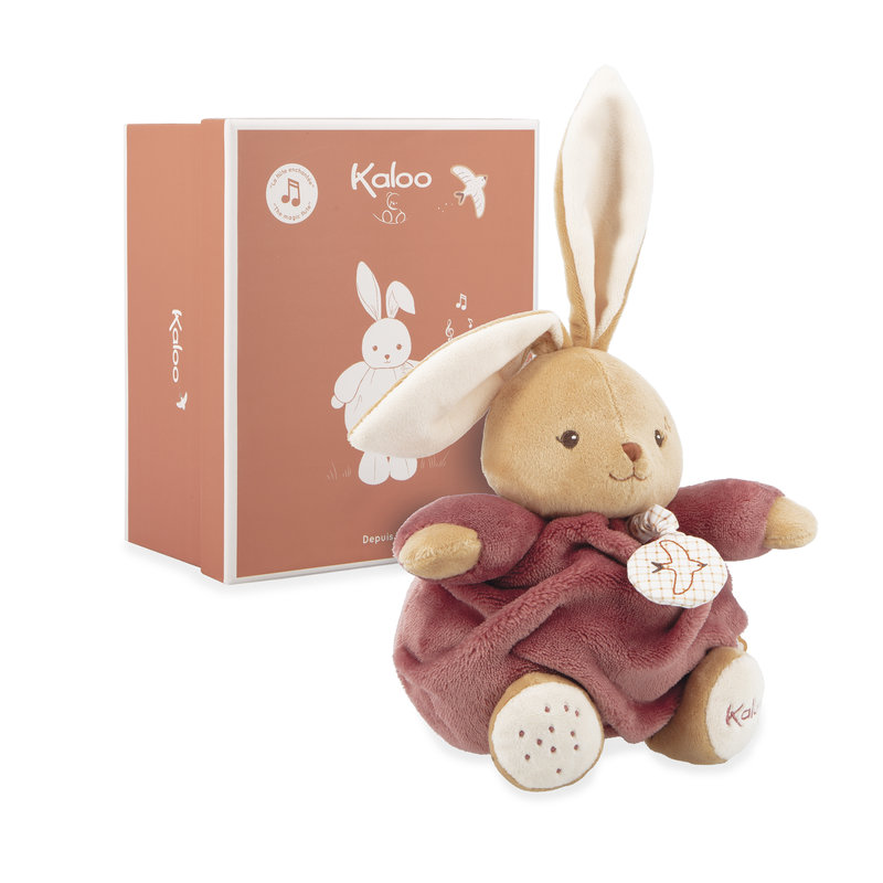 Peluche Musicale Lapin Bordeaux Patapouf 17 cm Kaloo peluche devant la boite 