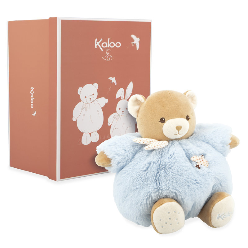 Peluche Ours Bleu Patapouf 25 cm Kaloo peluche devant la boîte 