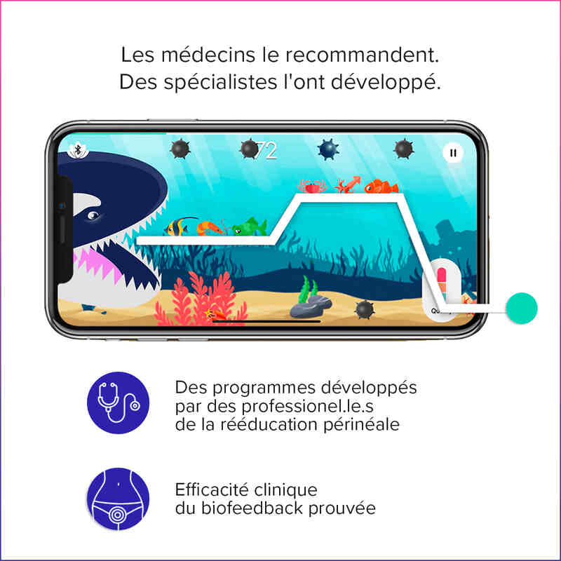 Perifit Care + sonde de renforcement périnéale connectée Perifit application ecran