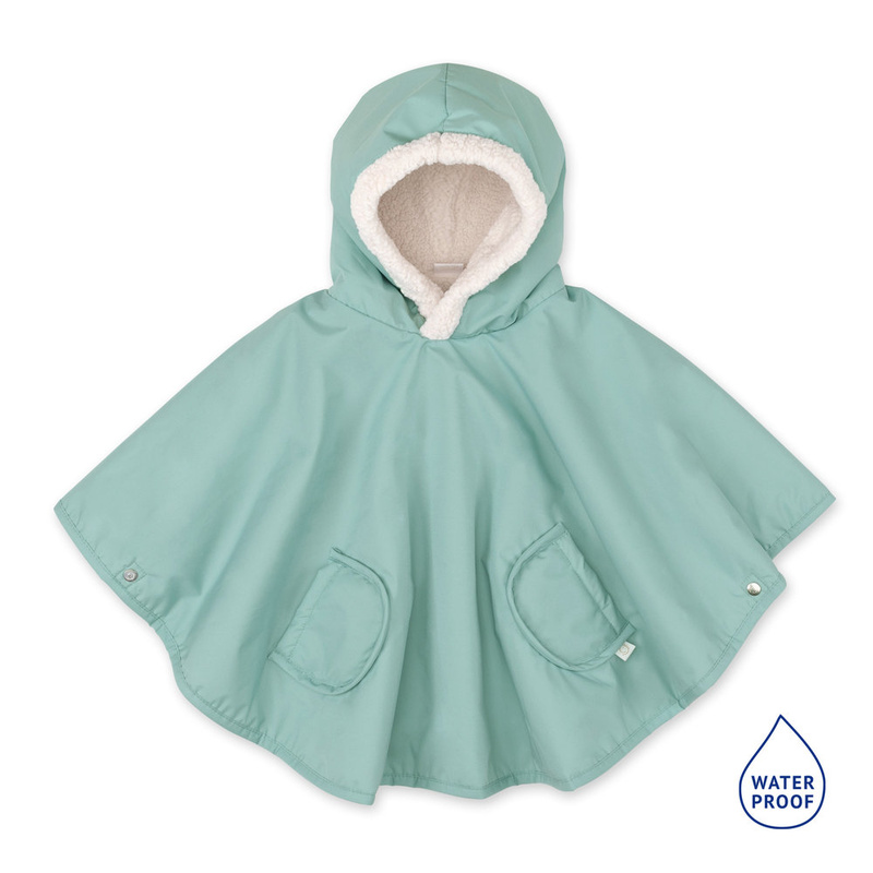 Poncho de voyage 9-36 mois Waterproof + Teddy Bemini Produit face sauge