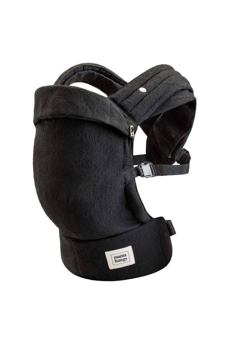 Porte-bébé structuré Carry & Bloom MAMA HANGS produit face Black Palms Jacquard 