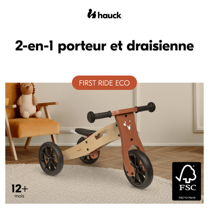 Porteur et draisienne 2-en-1 First Ride Eco Fox Hauck 2 en 1