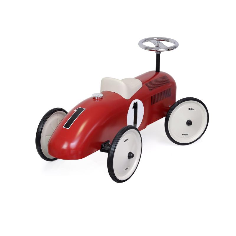 Porteur voiture vintage rouge et crème VILAC profil arrière