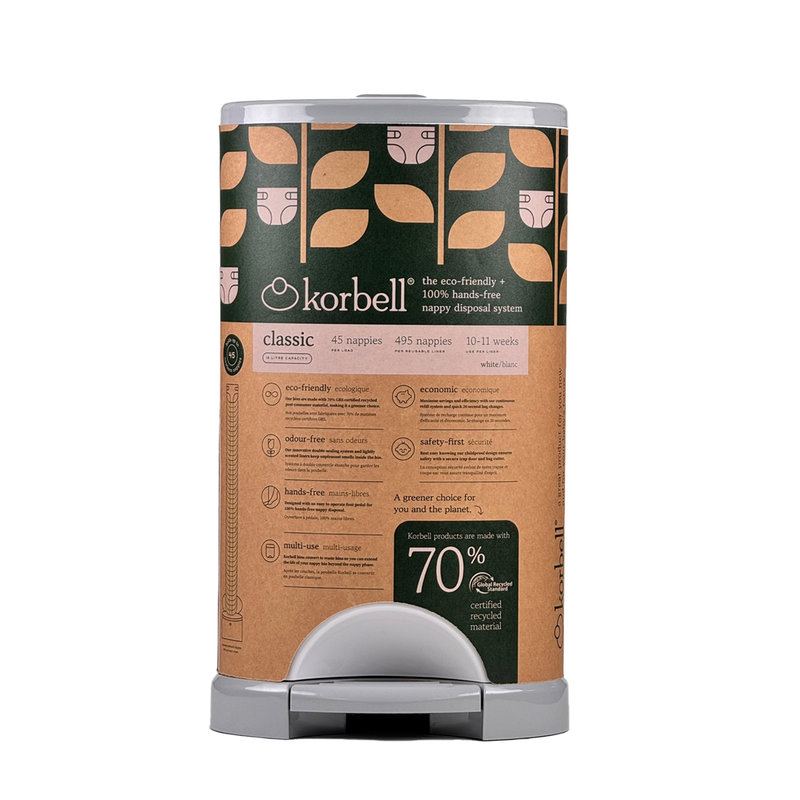 Poubelle à couches CLASSIC 16L + 1 recharge Korbell packaging face