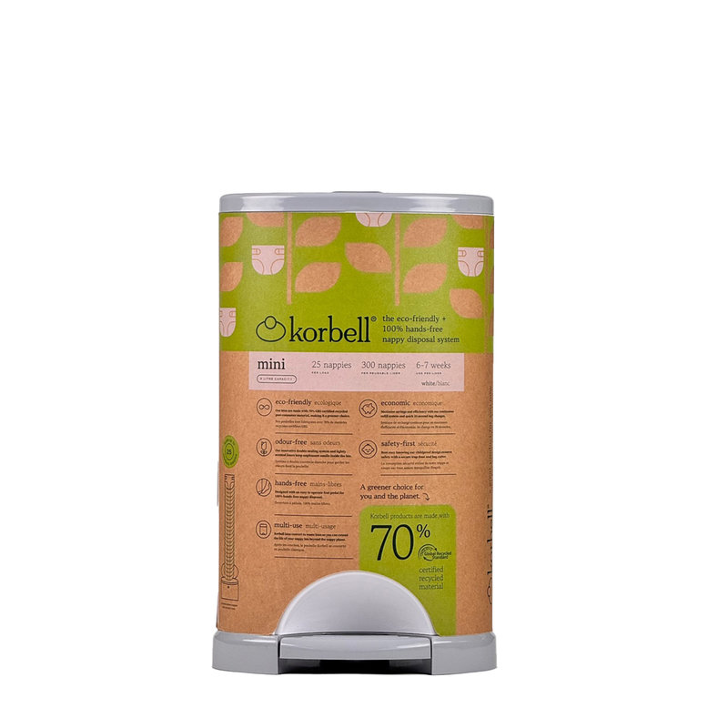 Poubelle à couches MINI 9L + 1 recharge Korbell packaging face