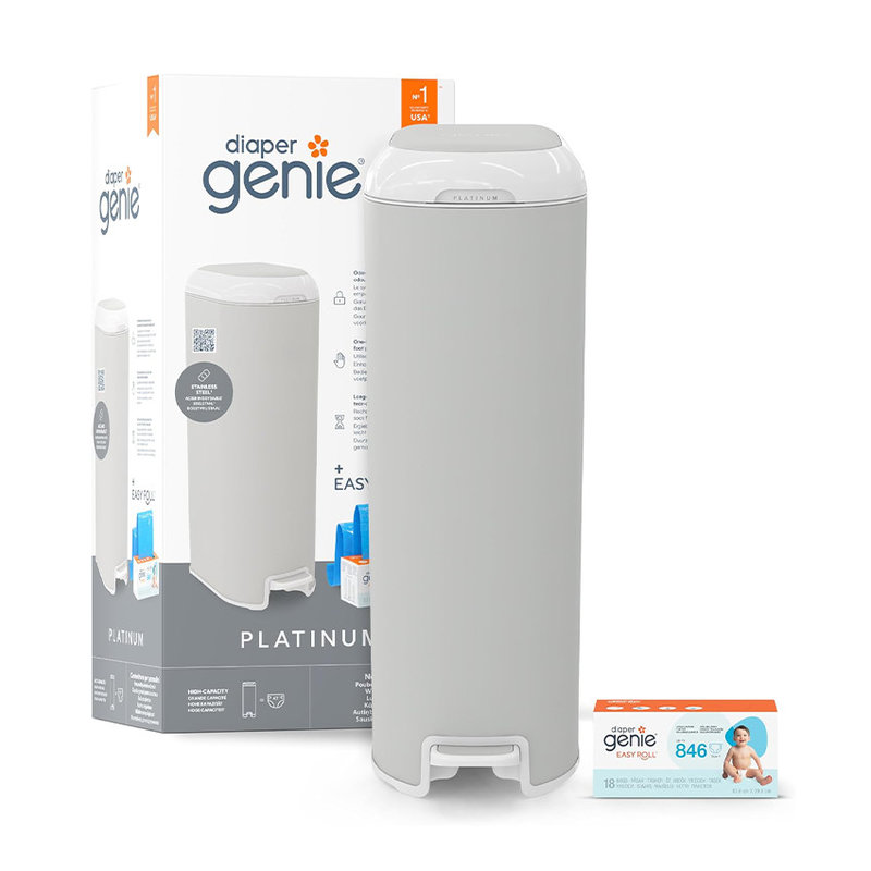 Poubelle à couches Platinum grise avec 1 recharge Easy Roll 18 sacs Diaper Genie poubelle et recharge