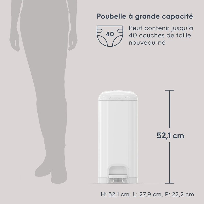 Poubelle à couches Select Blanche avec 1 recharge octogonale Diaper Genie dimensions