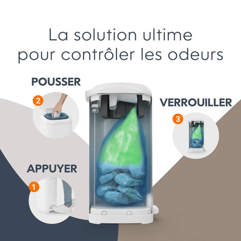 Poubelle à couches Select Blanche avec 1 recharge octogonale Diaper Genie fonctionnement interne