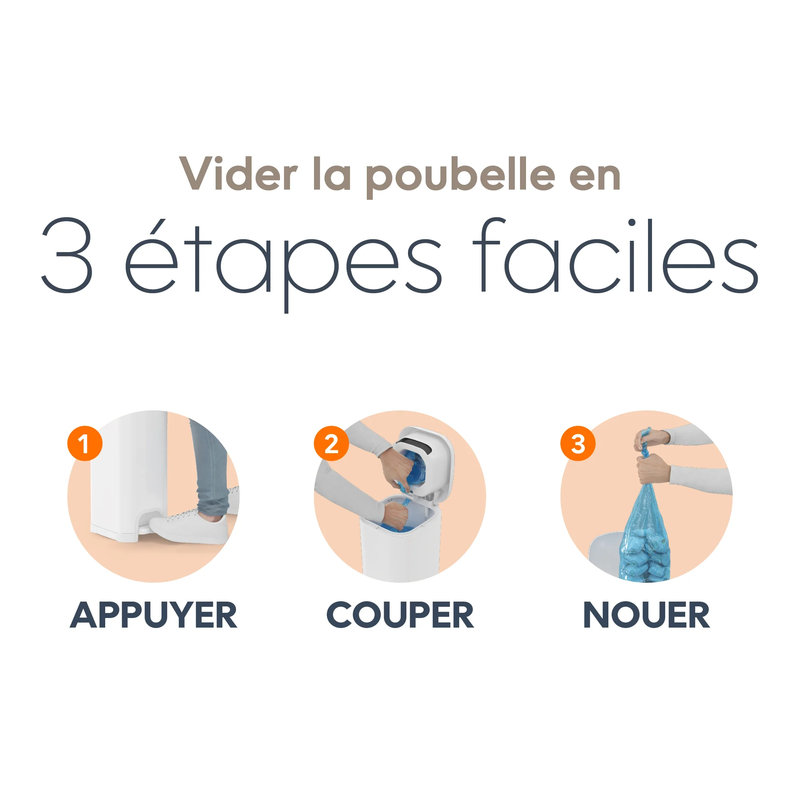 Poubelle à couches Select Blanche avec 1 recharge octogonale Diaper Genie 3 étapes