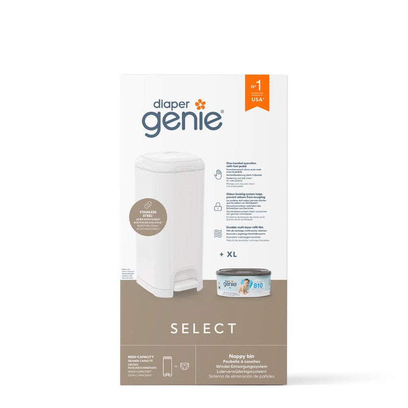 Poubelle à couches Select Blanche avec 1 recharge octogonale Diaper Genie produit avec recharge