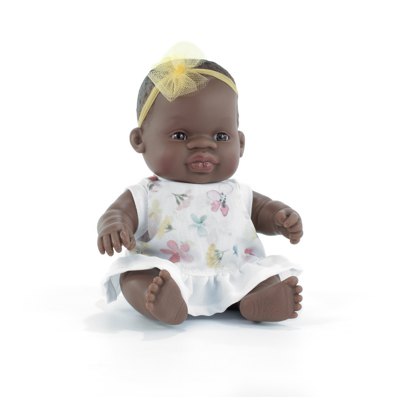 Poupée 21 cm fille africaine - robe à fleurs MINILAND face