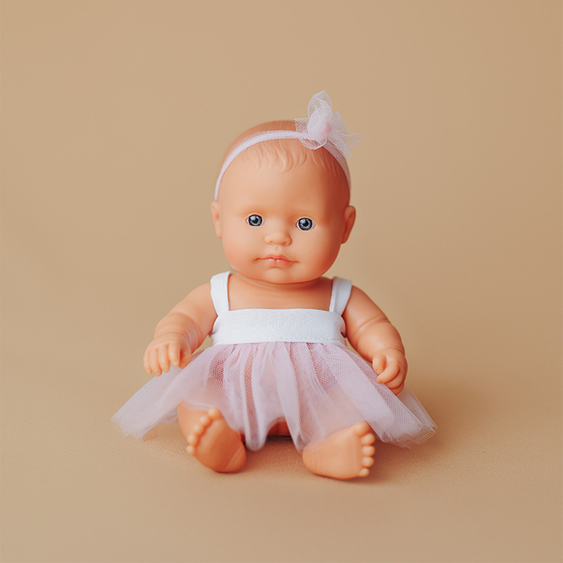 Poupee 21 cm fille caucasienne tutu rose Miniland Bambinou