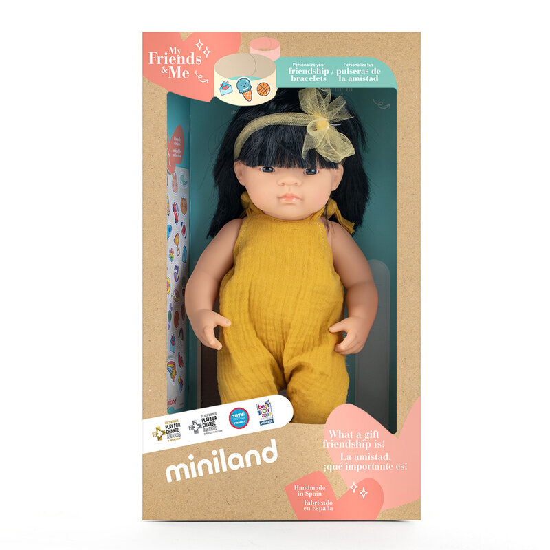 Poupée 38 cm asiatique - barboteuse moutarde MINILAND packaging