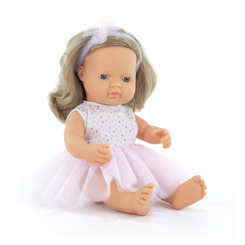 Poupée 38 cm blonde - tutu rose MINILAND face