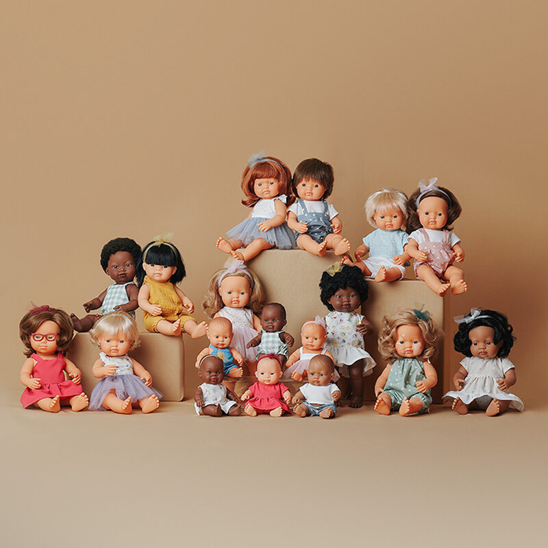 Poupée 38 cm brunette - salopette rose à coeurs MINILAND lifestyle4