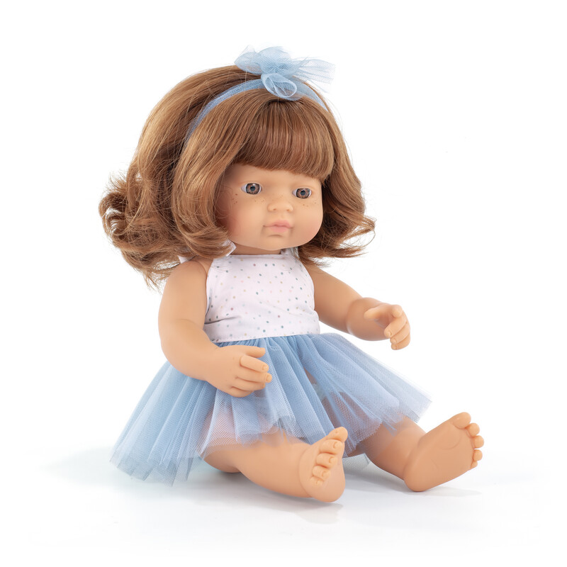 Poupée 38 cm rousse - tutu bleu MINILAND face