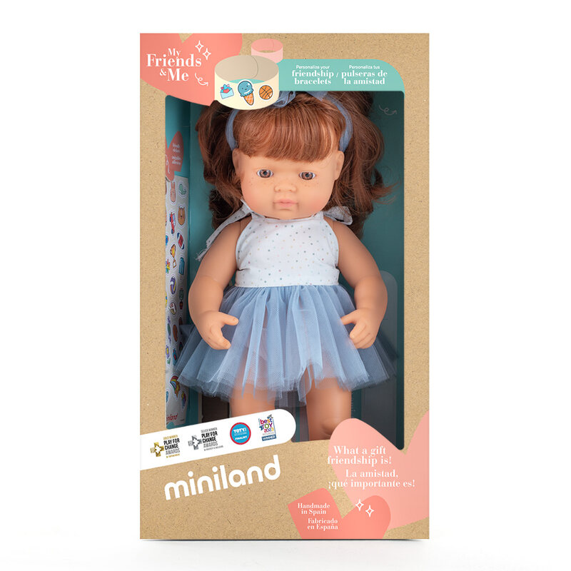 Poupée 38 cm rousse - tutu bleu MINILAND packaging