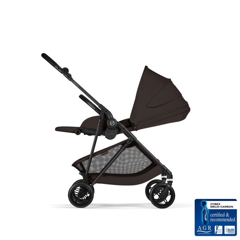 Poussette Citadine Melio Carbon 2026 Chocolate Brown Cybex côté face parent allongé