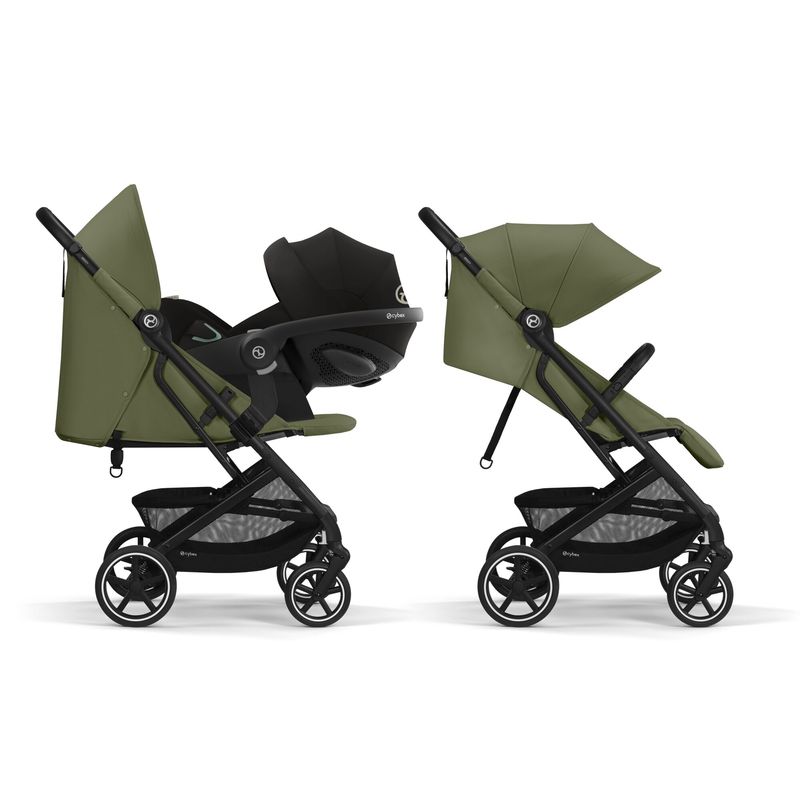Poussette compacte Beezy BLK Moss Green / Khaki Cybex siège inclinable avec coque installée
