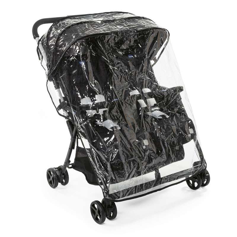 Poussette double Ohlala' Twin Black Night Chicco habillage de pluie