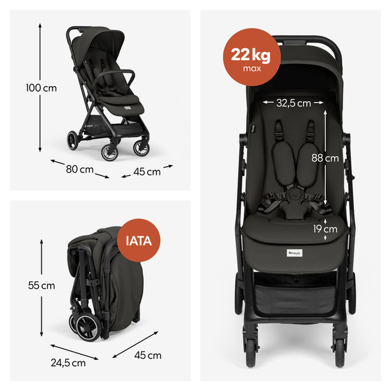 Poussette Fly N Care Black Hauck dimensions
