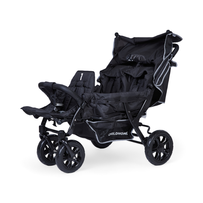 Poussette Multiplaces Triplet 3 enfants Noir CHILDHOME cote sans cache soleil