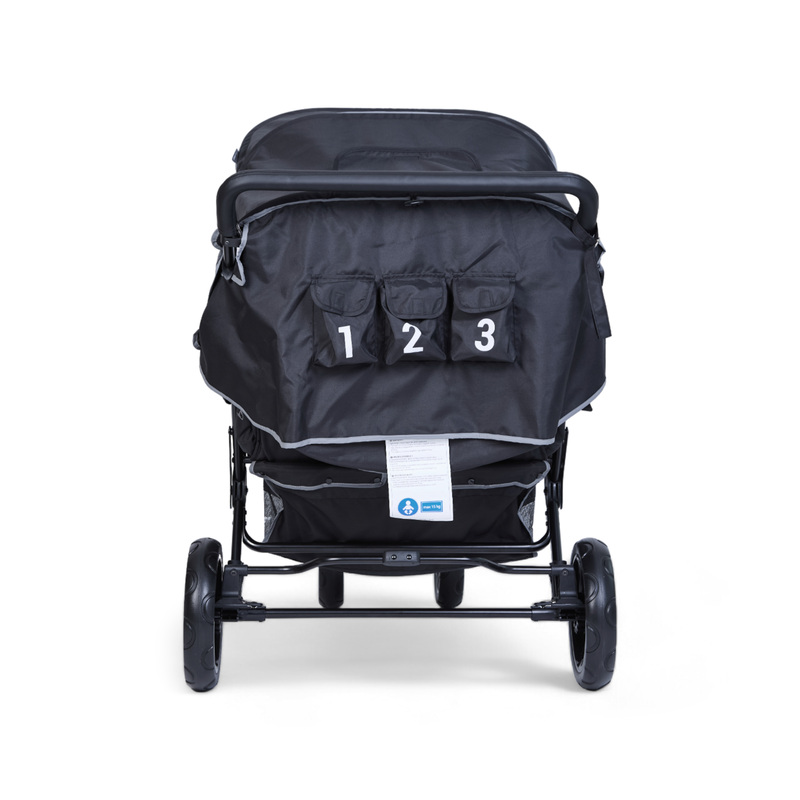 Poussette Multiplaces Triplet 3 enfants Noir CHILDHOME dos