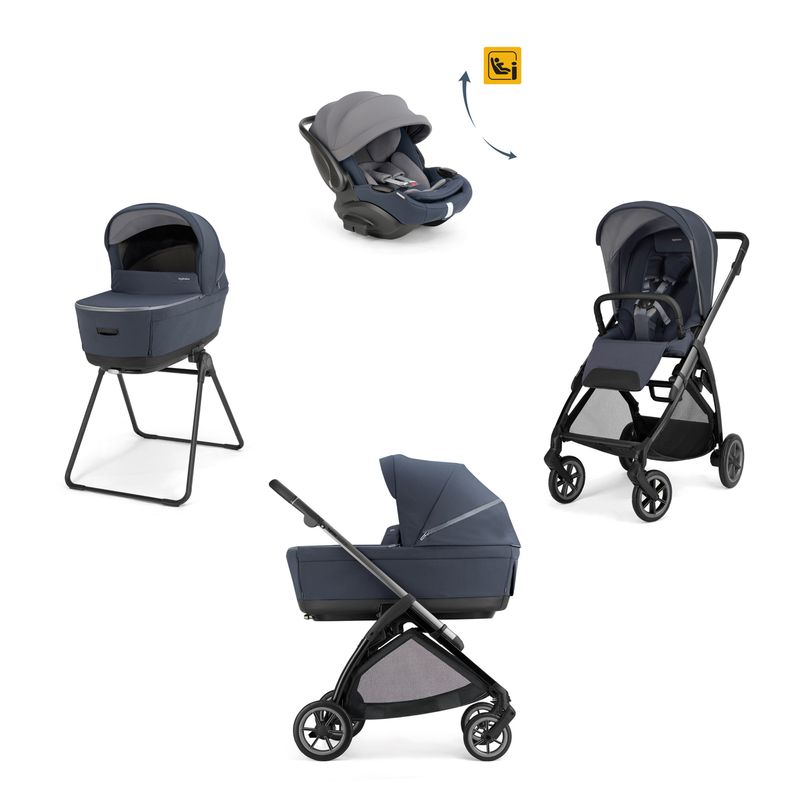 Poussette Système Quattro Electa Darwin Recline Evo Rooftop Blue - Iron Black 2026 Inglesina système complet