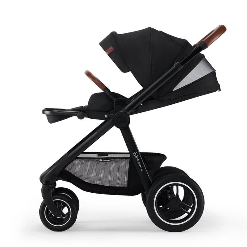 Poussette tout-terrain Everyday Noir avec nacelle Kinderkraft allongée