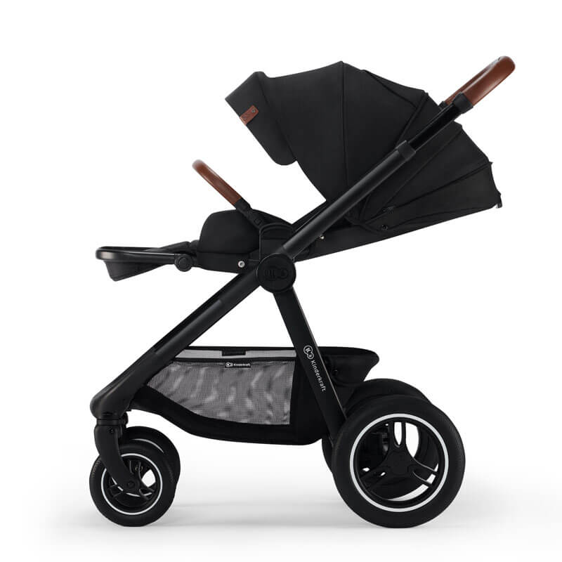 Poussette tout-terrain Everyday Noir avec nacelle Kinderkraft profil allongé