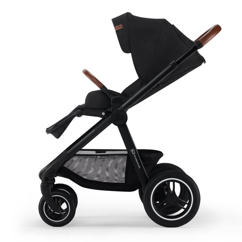 Poussette tout-terrain Everyday Noir avec nacelle Kinderkraft profil incliné