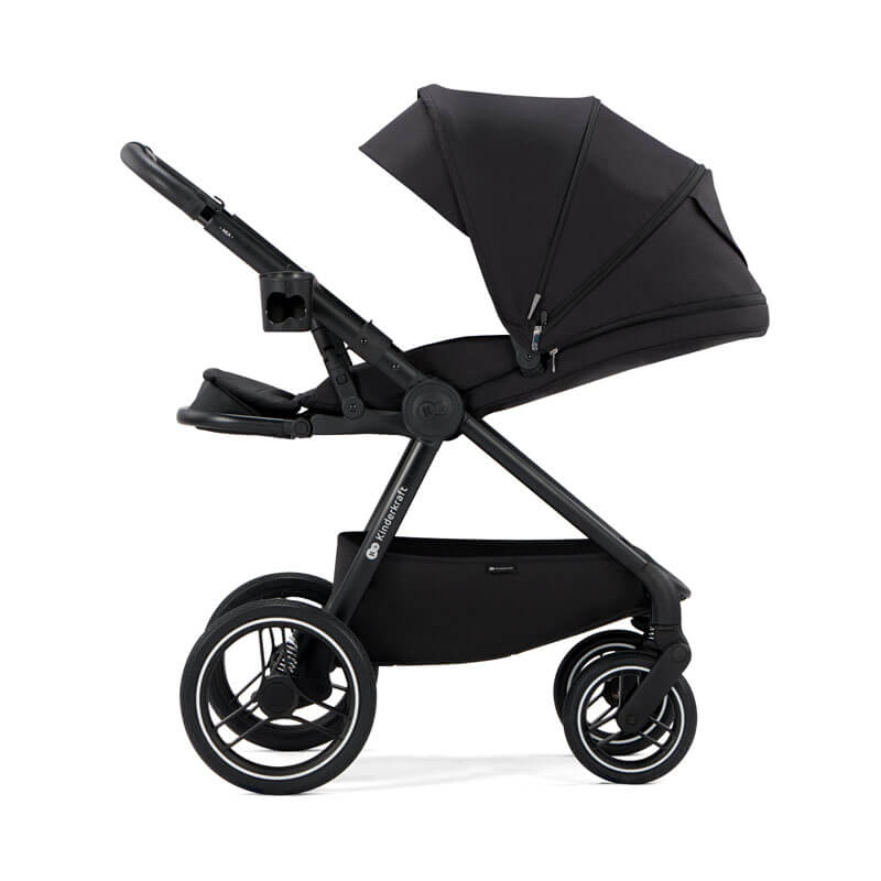 Poussette tout-terrain Nea Noir avec nacelle Kinderkraft allongé