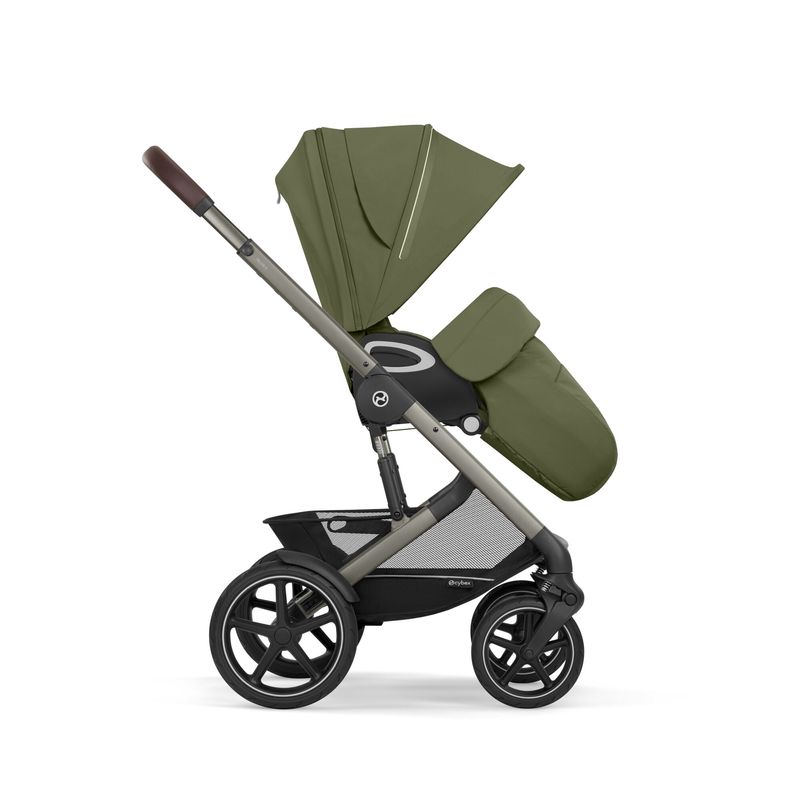 Poussette Tout-Terrain Talos S Lux - Moss Green Cybex vue de côté avec couvre jambes