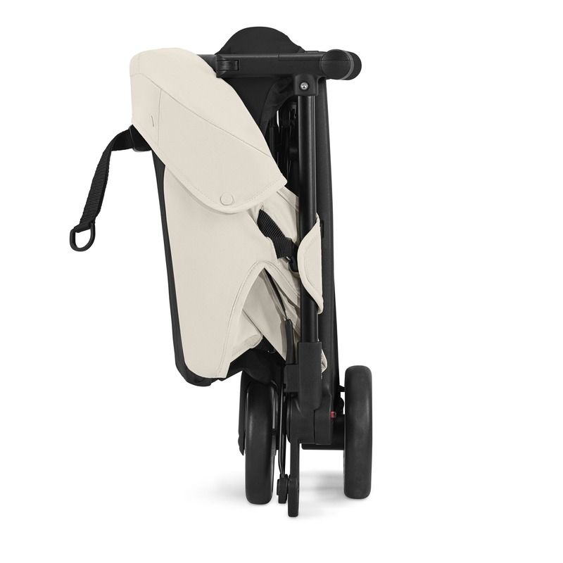 Poussette ultra-compacte libelle BLK Canvas White Cybex pliee cote