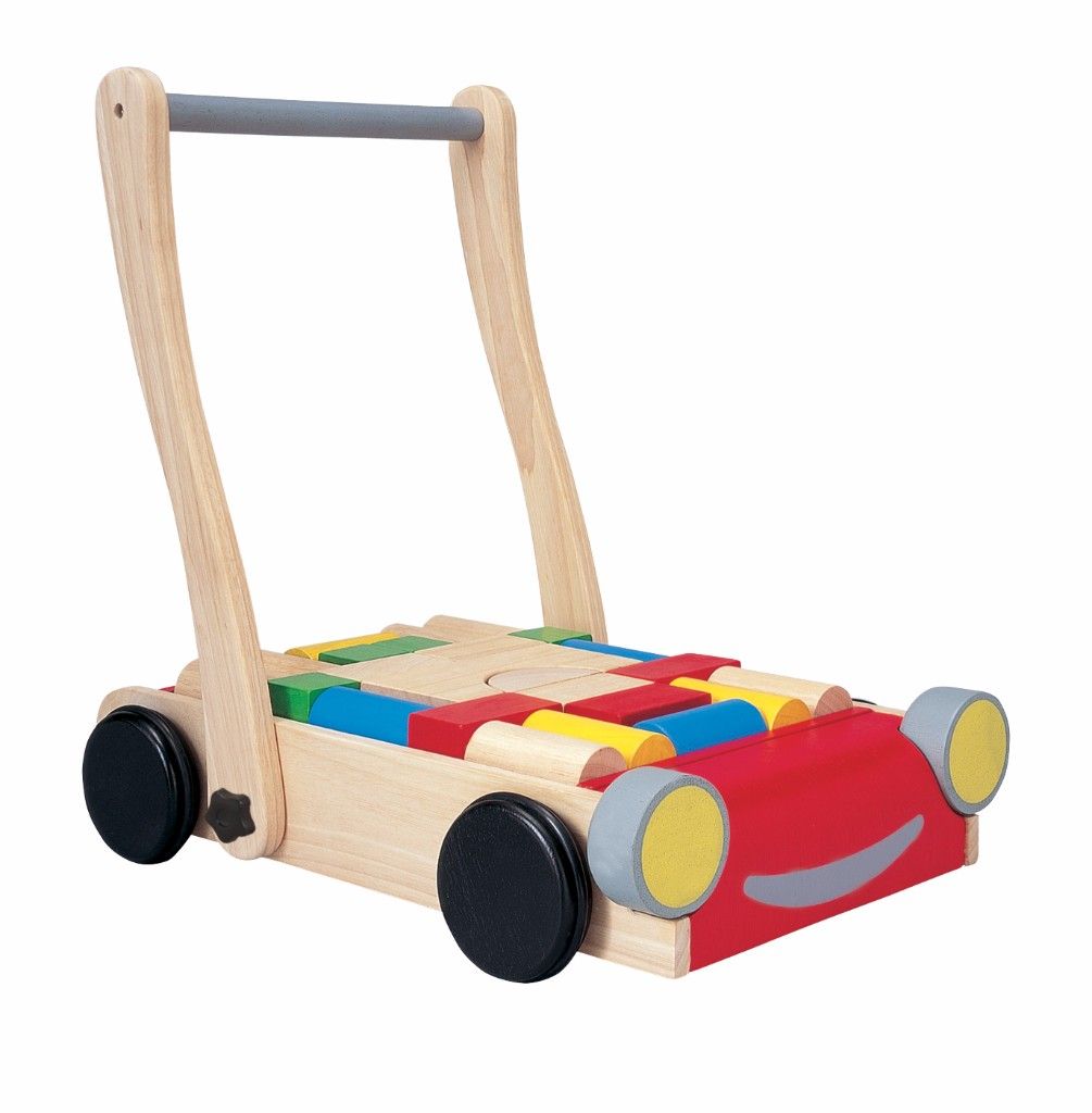 Chariot de marche et blocs de construction Plan Toys Bambinou