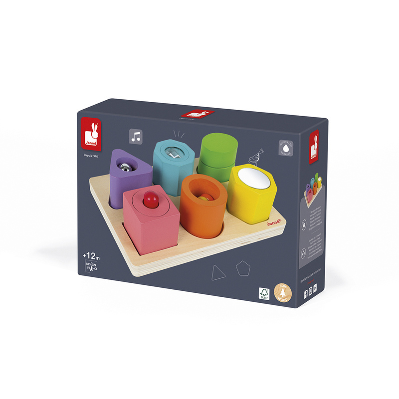 Puzzle 6 cubes sensoriels I wood bois Janod pack