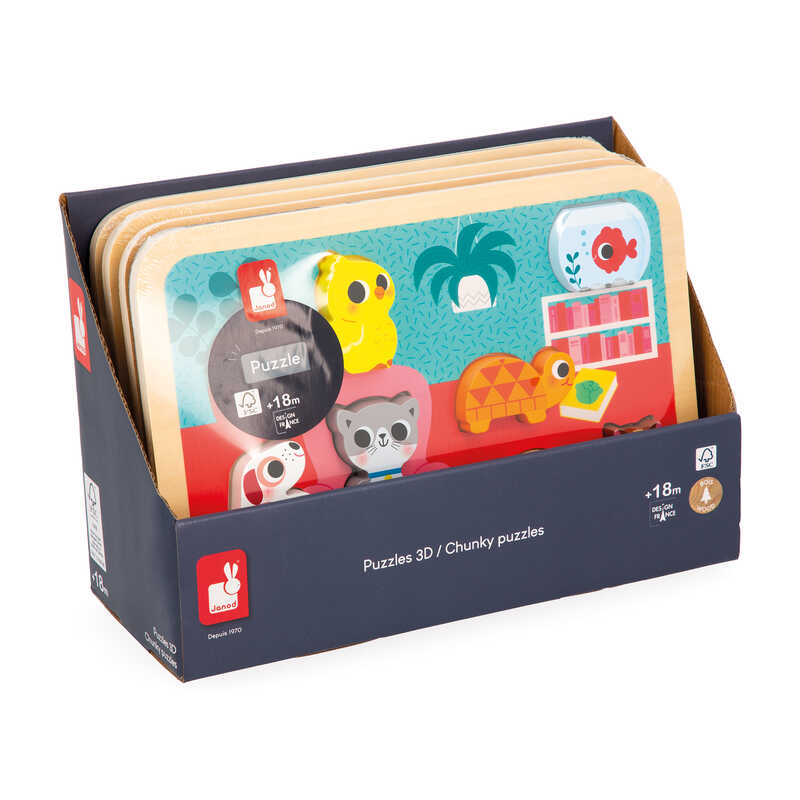 Puzzle Chunky Les Animaux Familiers 7 pièces Janod package