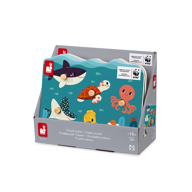 Puzzle à Tenons en Bois Animaux marins Partenariat WWF® Janod boite