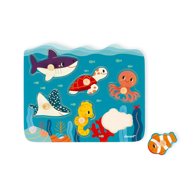 Puzzle à Tenons en Bois Animaux marins Partenariat WWF® Janod poisson